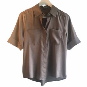 Express Short Sleeve Button-Up Tan Top Size XS